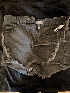DL1961 Black Coated Denim Shorts with Zip Detail